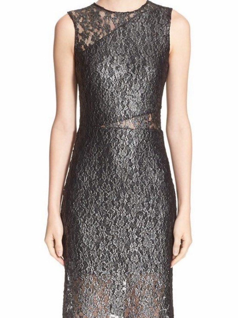 NWT Parker “Hollow” Black/Silver Lace Midi Sheath Dress